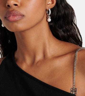 Swarovski® and faux pearl hoop earrings in silver